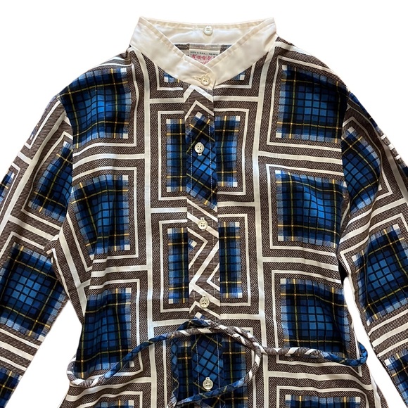 Vtg 70s Princess Margaret Button MCM Geometric Blouse/Top~SEE MEASUREMENTS - Picture 1 of 5